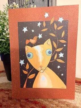 9 CAT Greeting CARDS Blank Whimsical Orange Cat 5x7 Autumn Fall folk art